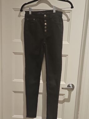 American Eagle Outfitters Black High-Rise Skinny Jeans with Button-Fly